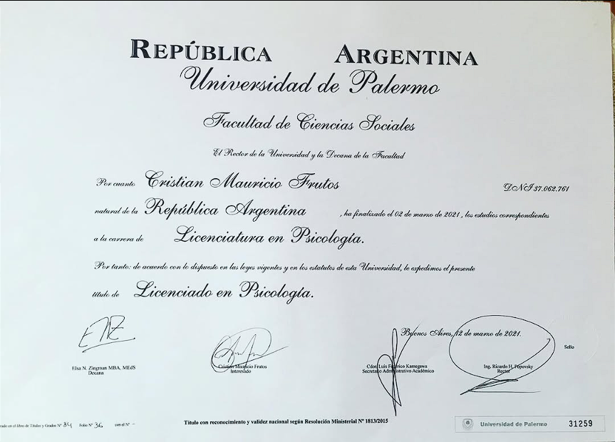 Diploma Licenciatura en Psicología